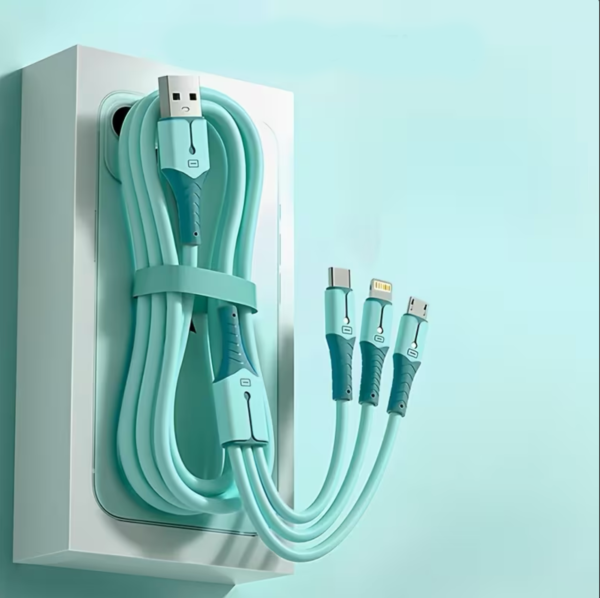 3 in 1 66W USB C Fast Charging Cable in Sky Blue