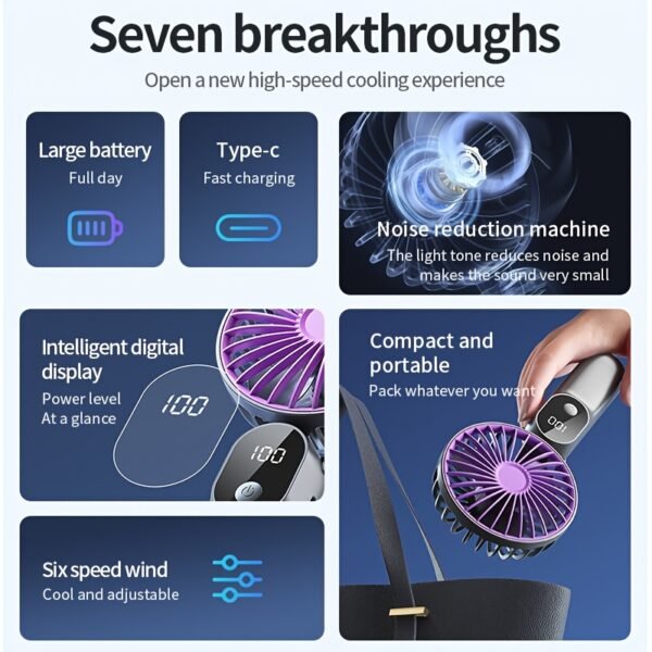 3-in-1 USB Mini Fan with Digital Display & 6-Speed Control